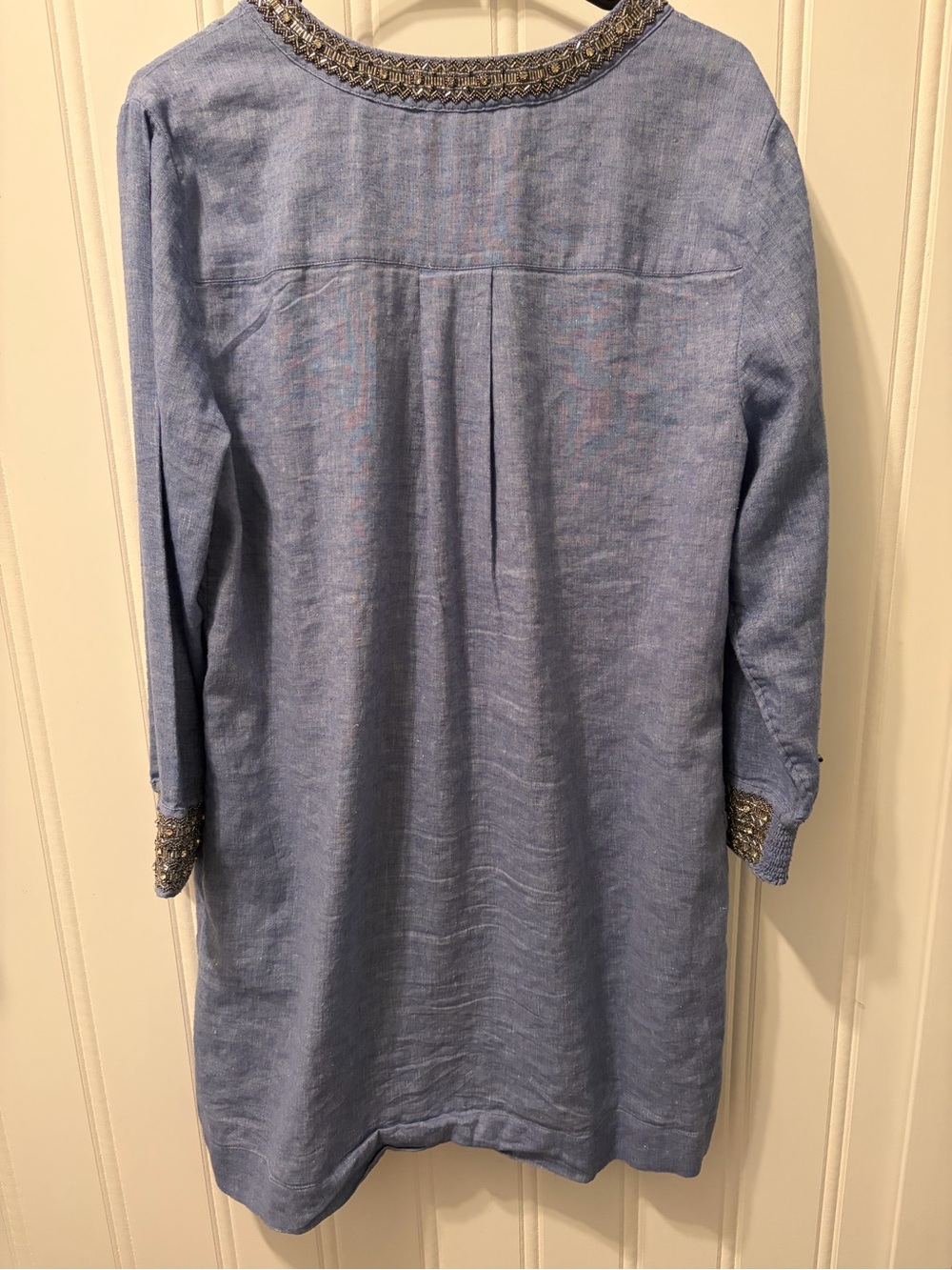 Chico’s Blue Linen Blend Embellished Beaded Tunic Dress Top Size 2 Boho Resort - Picture 12 of 14